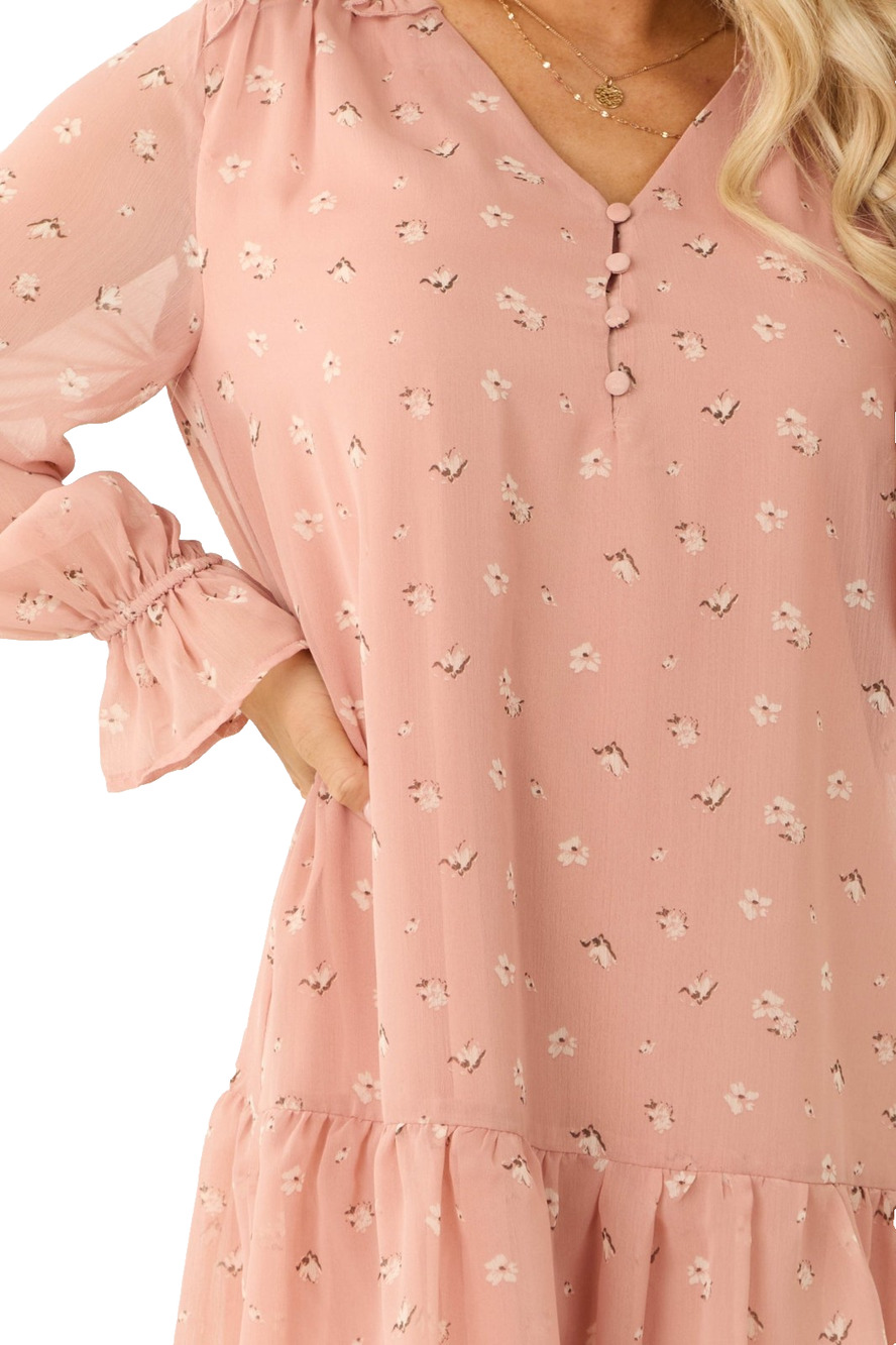 Promesa Mini Dress L Pink Floral Babydoll Boho Cottagecore Ruffle Festival NWT
